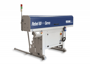 The Rebel 80 Servo is a compact bar loading system for CNC lathes. Features include a large magazine capacity, easy programming, easy centerline adjustment, remote control axis jog, all electric operation, linear feed, Servo drive, and a soft load design.