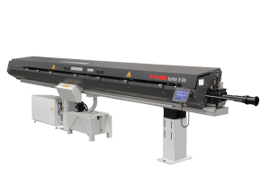 The FMB Turbo 3-26, available in either 6' or 12' configuration, is a magazine style automatic bar feeder designed for feeding round, square and hexagonal bar material into all types of sliding, fixed, CNC, or cam operated lathes. Quick change polyurethane guide channels allow for quiet operation of the Turbo 3-26 at high RPM while feeding round, square or hex bar stock. The Turbo 3-26 is compatible with all types of sliding or fixed, CNC or cam operated lathes with spindle bores up to 38mm.