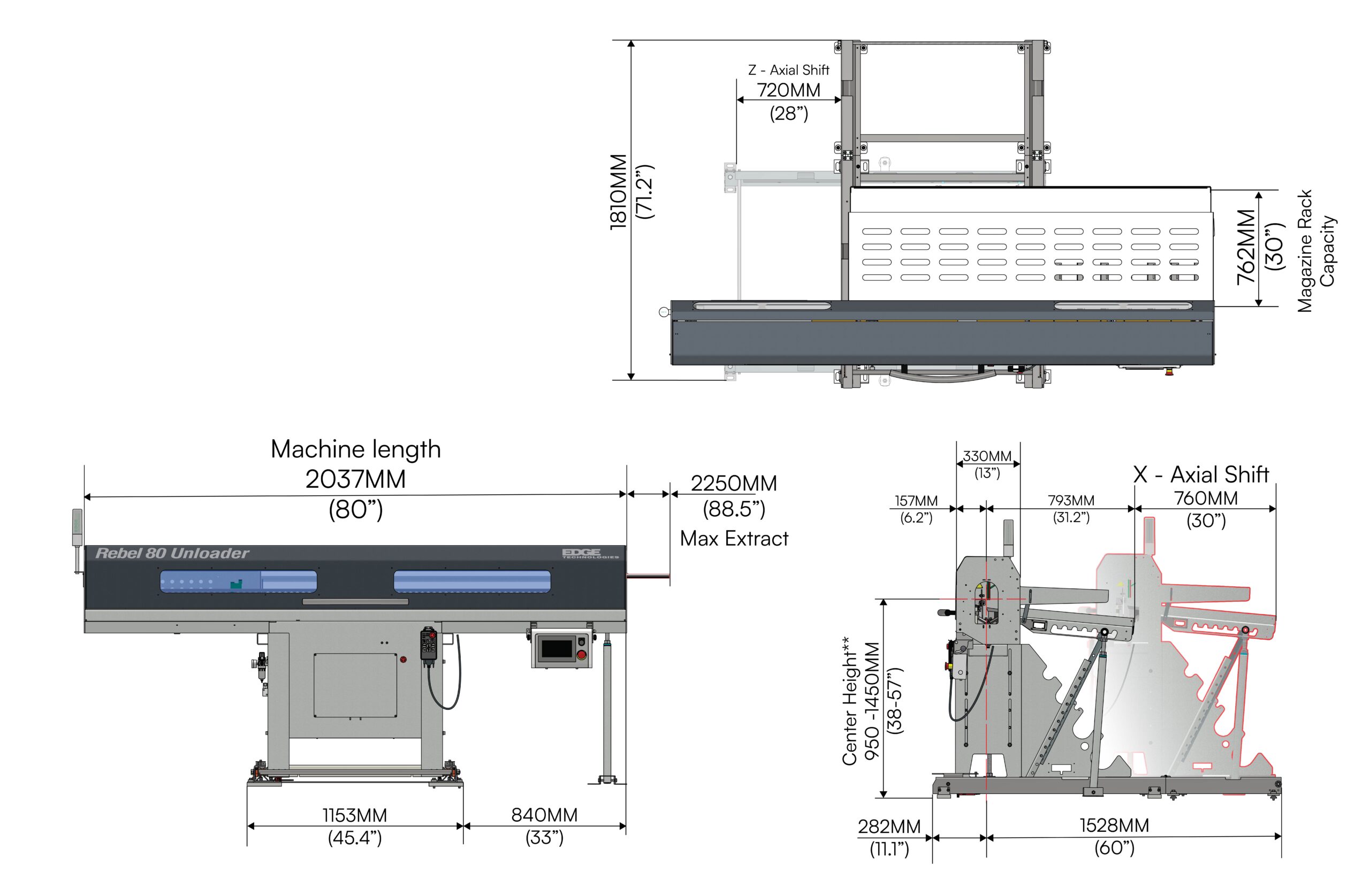Diagram of a Rebel 80 Servo UInloader bar feeder