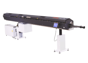 The FMB Turbo 2-20, available in either 6' or 12' configuration, is an automatic bar feeder for processing bars in the diameter range of 2-20 mm in lengths from 6’ to 14’ on CNC lathes. Equipped with a Swiss type headstock synchronization device, peck drilling and threading on small diameter bars is simple and done with high-tolerances. The Turbo 2-20 is designed to automatically feed round, square or hexagonal bars into CNC lathes.