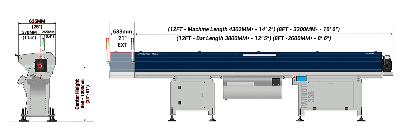 Diagram of a Patriot 338 bar feeder